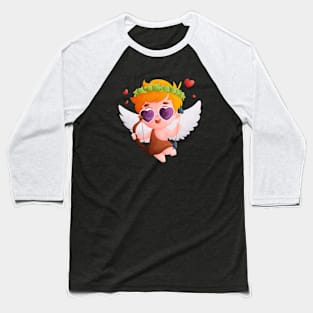 Flying Cupid with Bow and Arrow Baseball T-Shirt